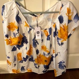 Womans’s blouse yellow and gray floral abstract NWT